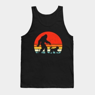 Bigfoot Walking Bouvier des Flandres Dog Retro Sunset Dog Lover Tank Top